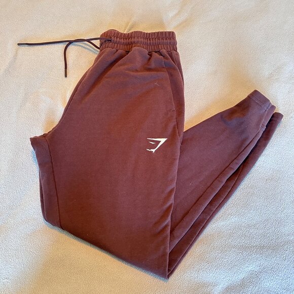 Gymshark Pants Mens Medium Joggers Burgundy Pockets Pull On Active - Picture 1 of 9